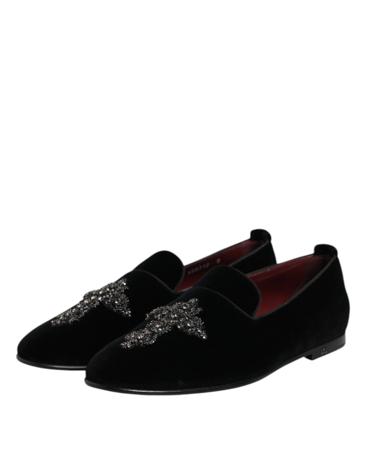 Dolce & Gabbana Black Velvet Embellished Loafer Slip On Shoes