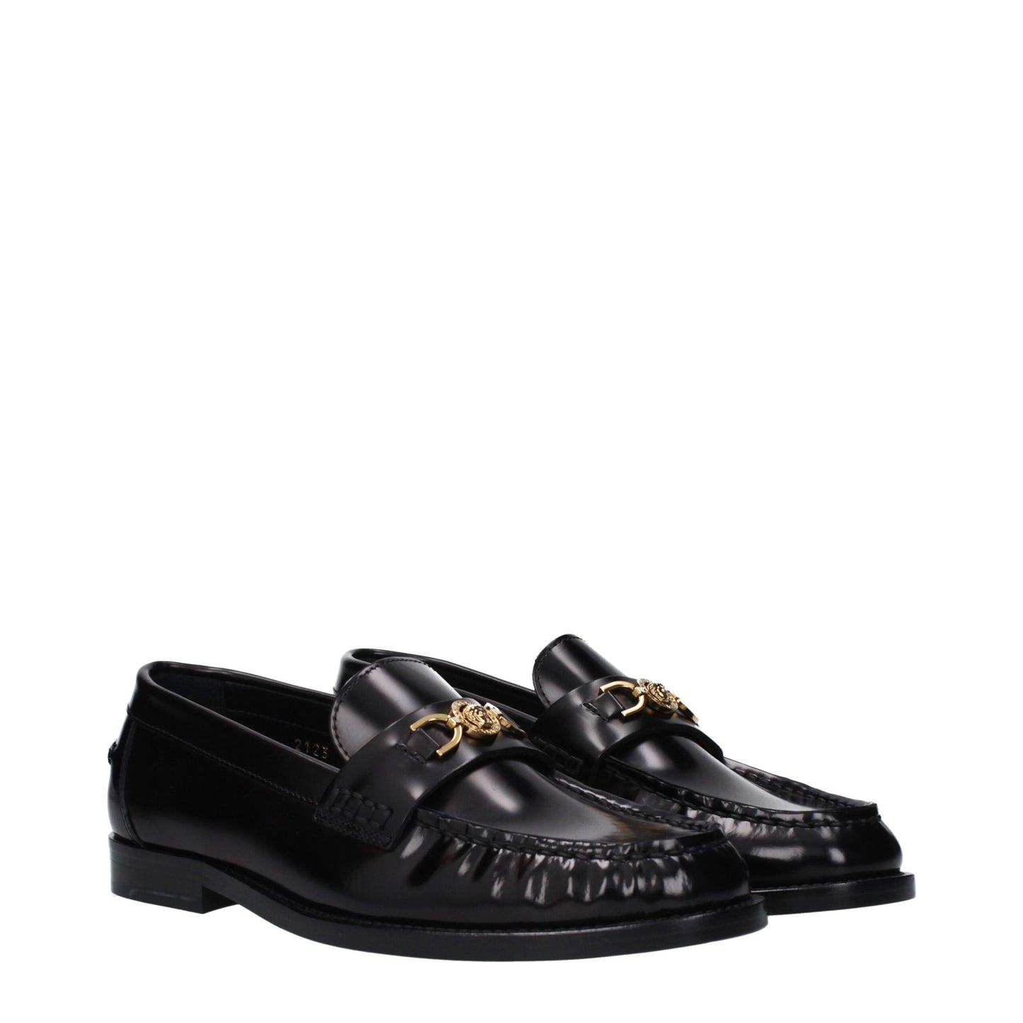 Versace Black Leather Slip-On Loafers