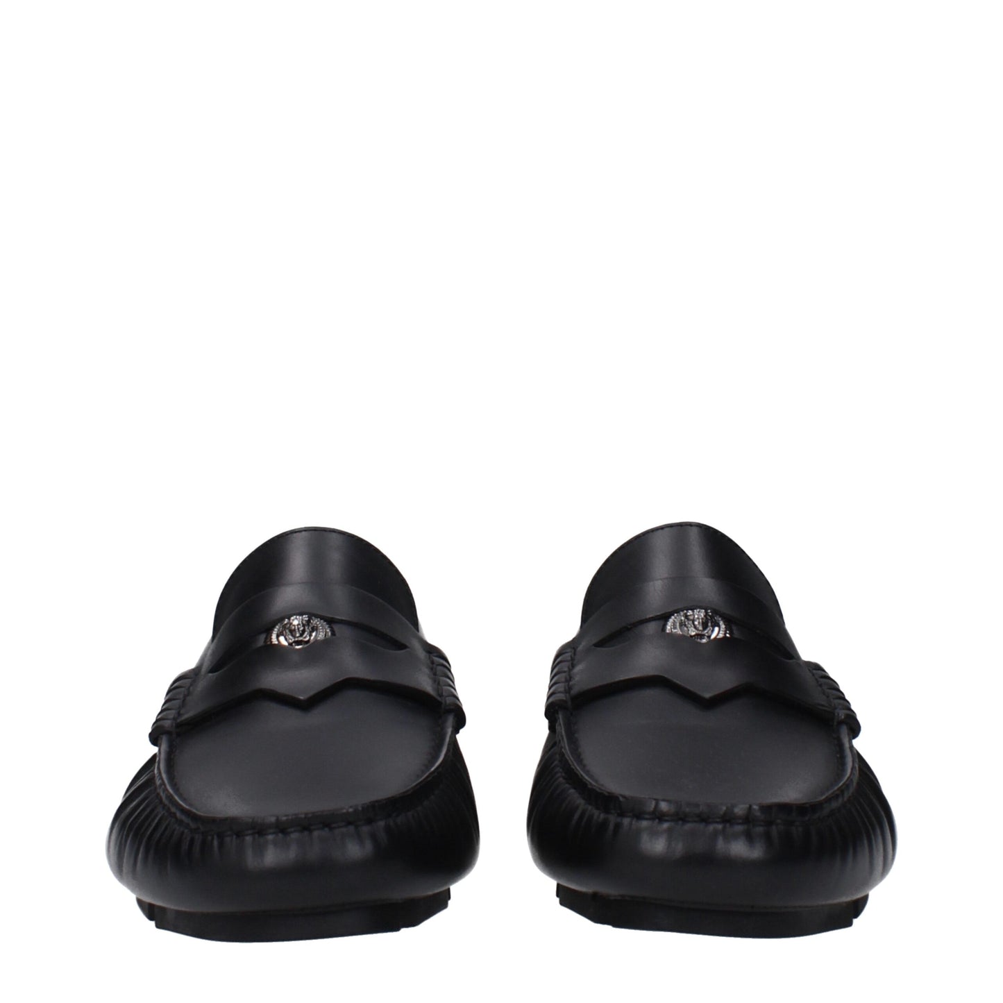 Versace Black Leather Slip-On Loafers