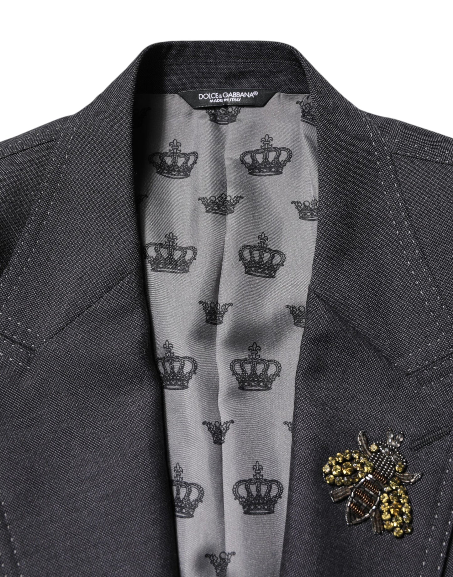 Dolce & Gabbana Dark Gray Bee Embroidery SICILIA Coat Blazer