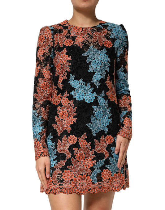 Dolce & Gabbana Multicolor Floral Embroidery Shift Mini Dress