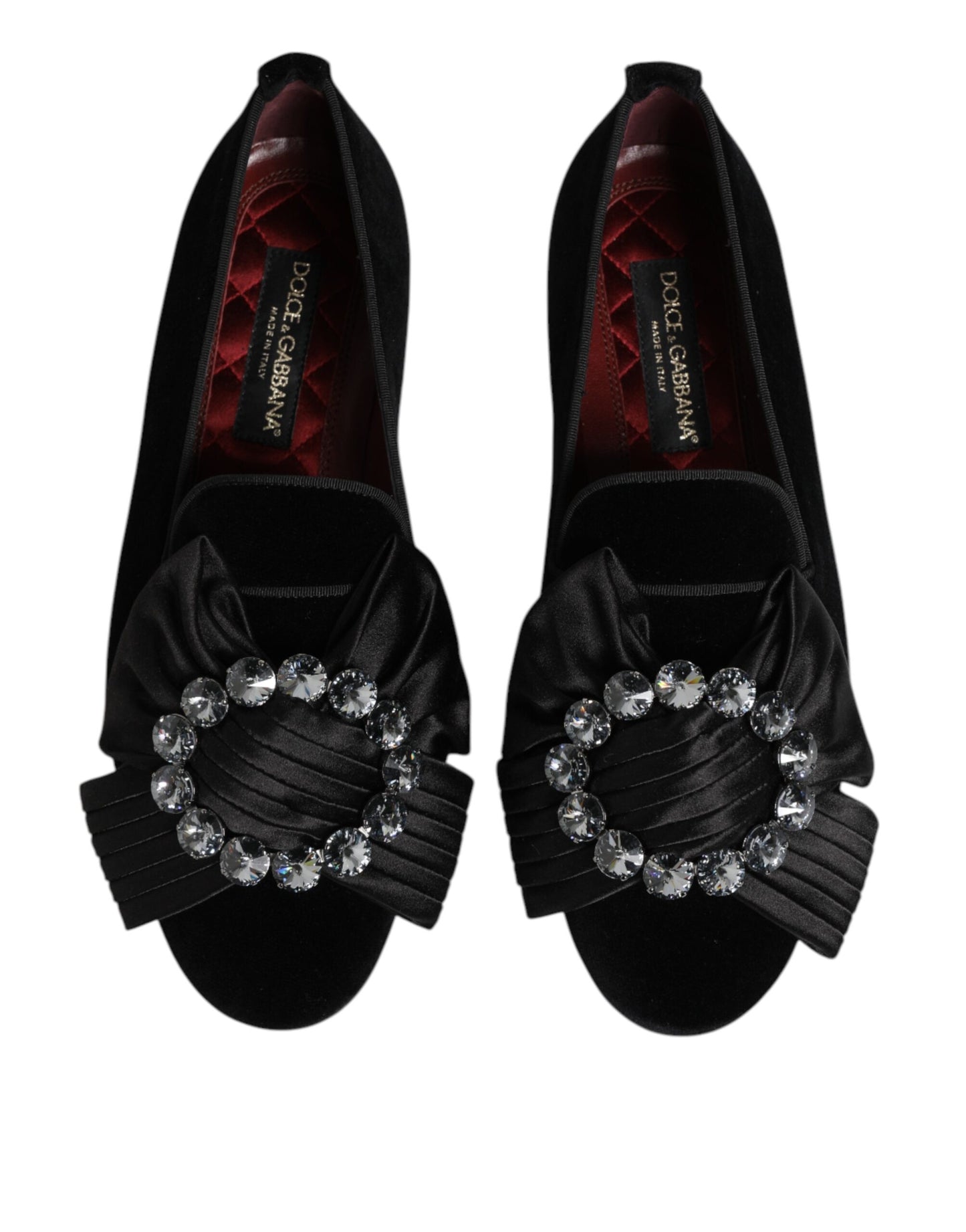 Dolce & Gabbana Black VATICANO Crystal Ribbon Slip On Shoes