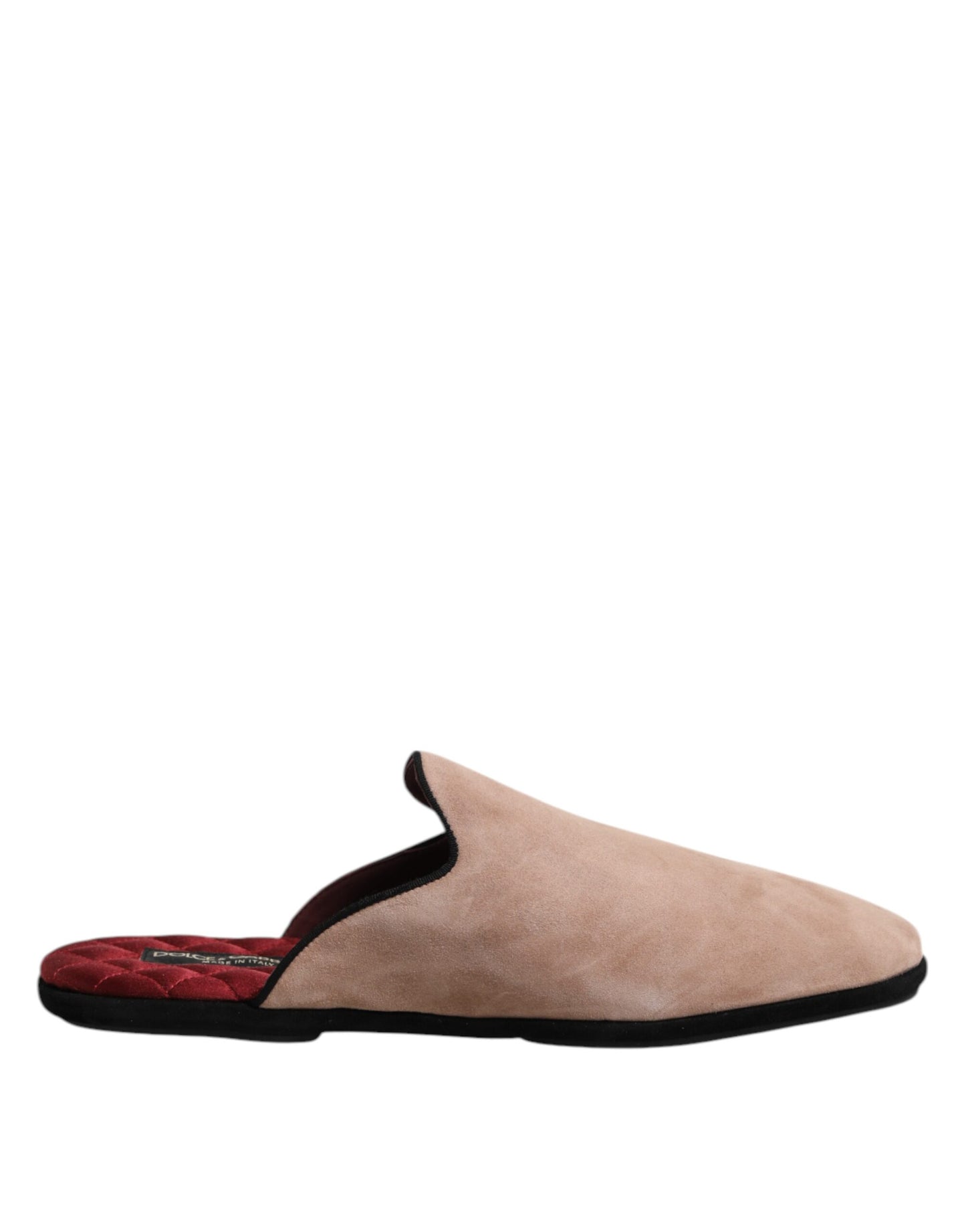Dolce & Gabbana Beige Suede Leather Slides Flat Slipper Shoes