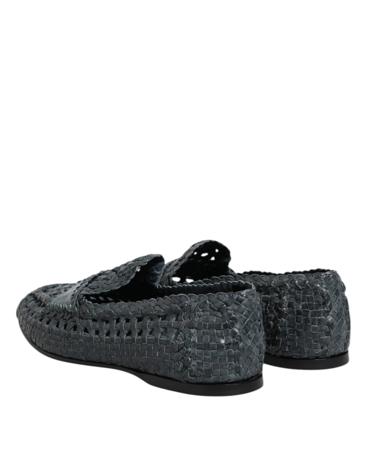 Dolce & Gabbana Blue Woven Raffia Slip On Loafers Shoes