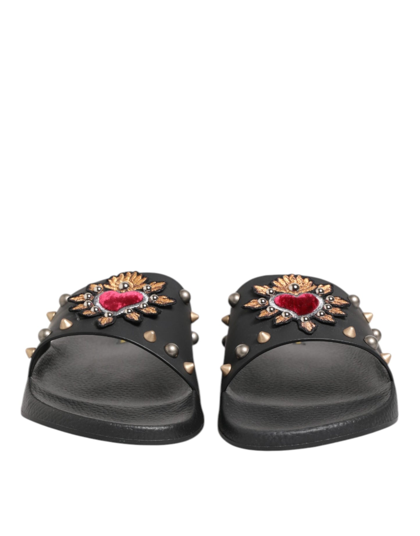 Dolce & Gabbana Black Rubber Sacred Heart Slides Men Beachwear Shoes