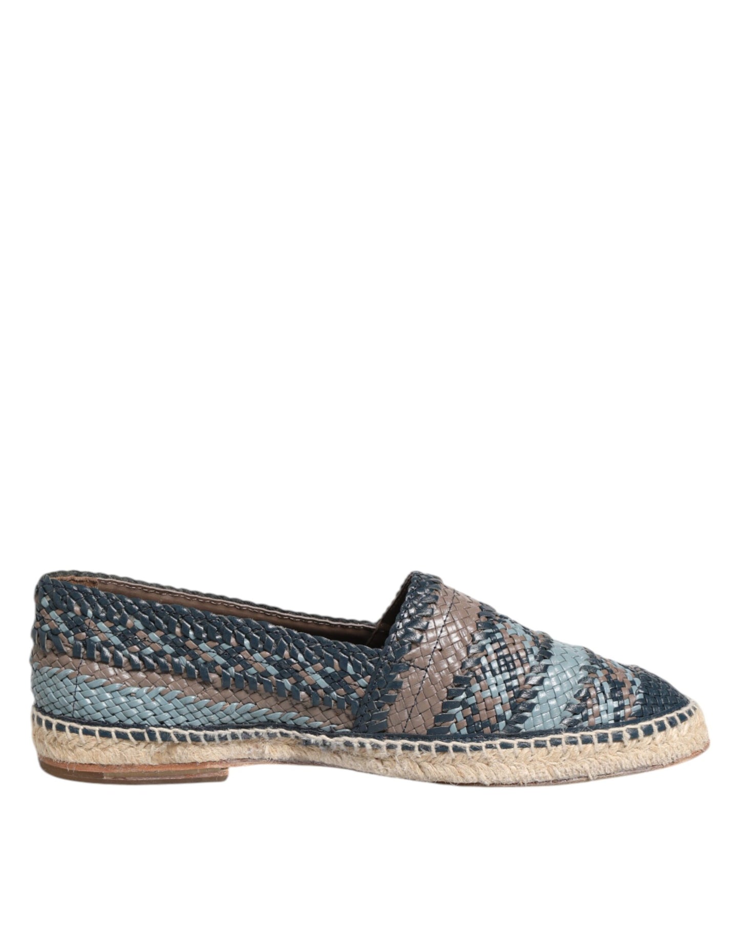 Dolce & Gabbana Blue Gray Woven Leather Buffalo Espadrille Shoes