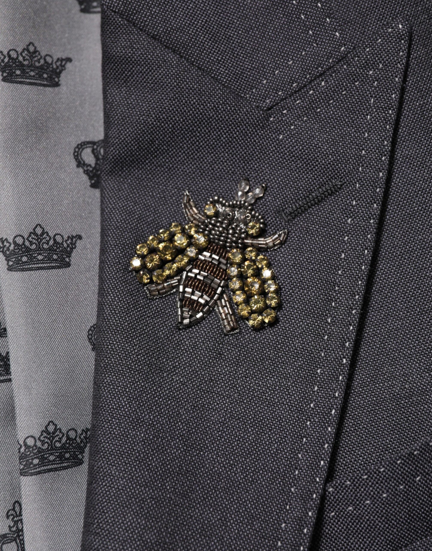 Dolce & Gabbana Dark Gray Bee Embroidery Wool Coat Blazer