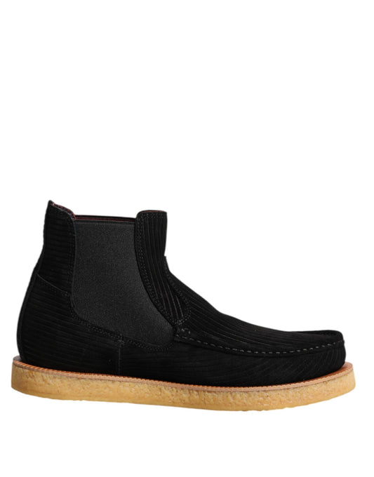 Dolce & Gabbana Black Calf Suede Slip On Ankle Boots Shoes