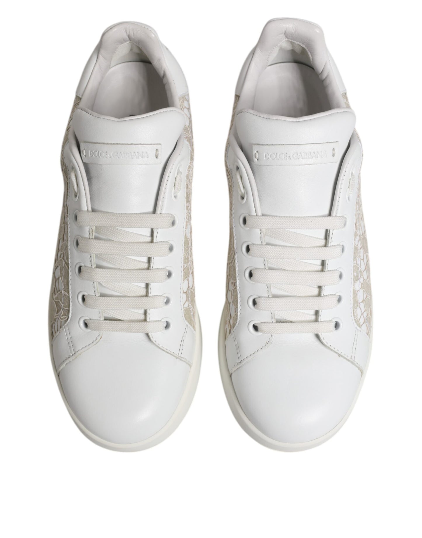 Dolce & Gabbana White Lace Leather Low Top Sneaker Shoes