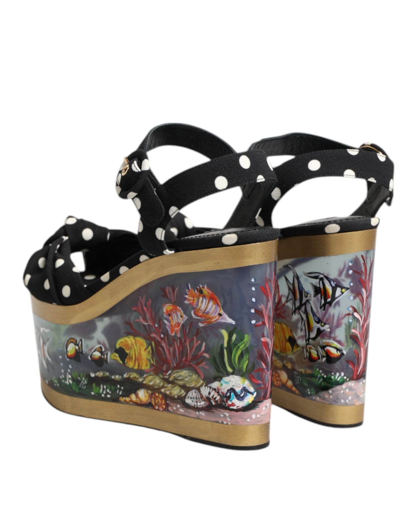 Dolce & Gabbana Multicolor Fish Polka Dot Wedge Sandals Shoes