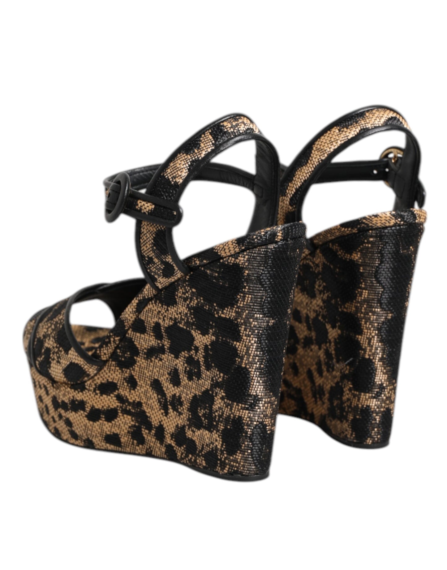 Dolce & Gabbana Brown Leopard Wedges Ankle Strap Sandals Shoes