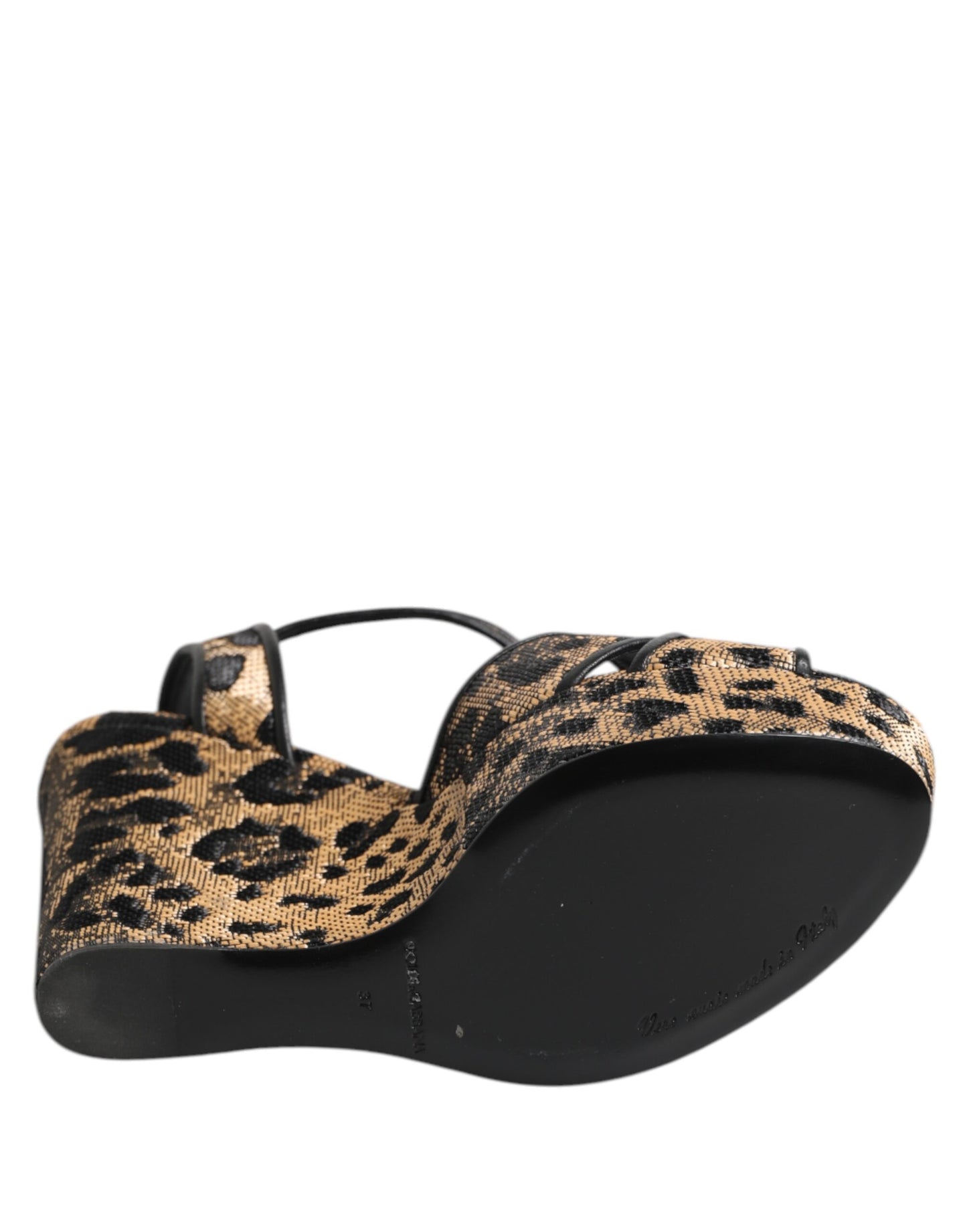 Dolce & Gabbana Brown Leopard Wedges Ankle Strap Sandals Shoes