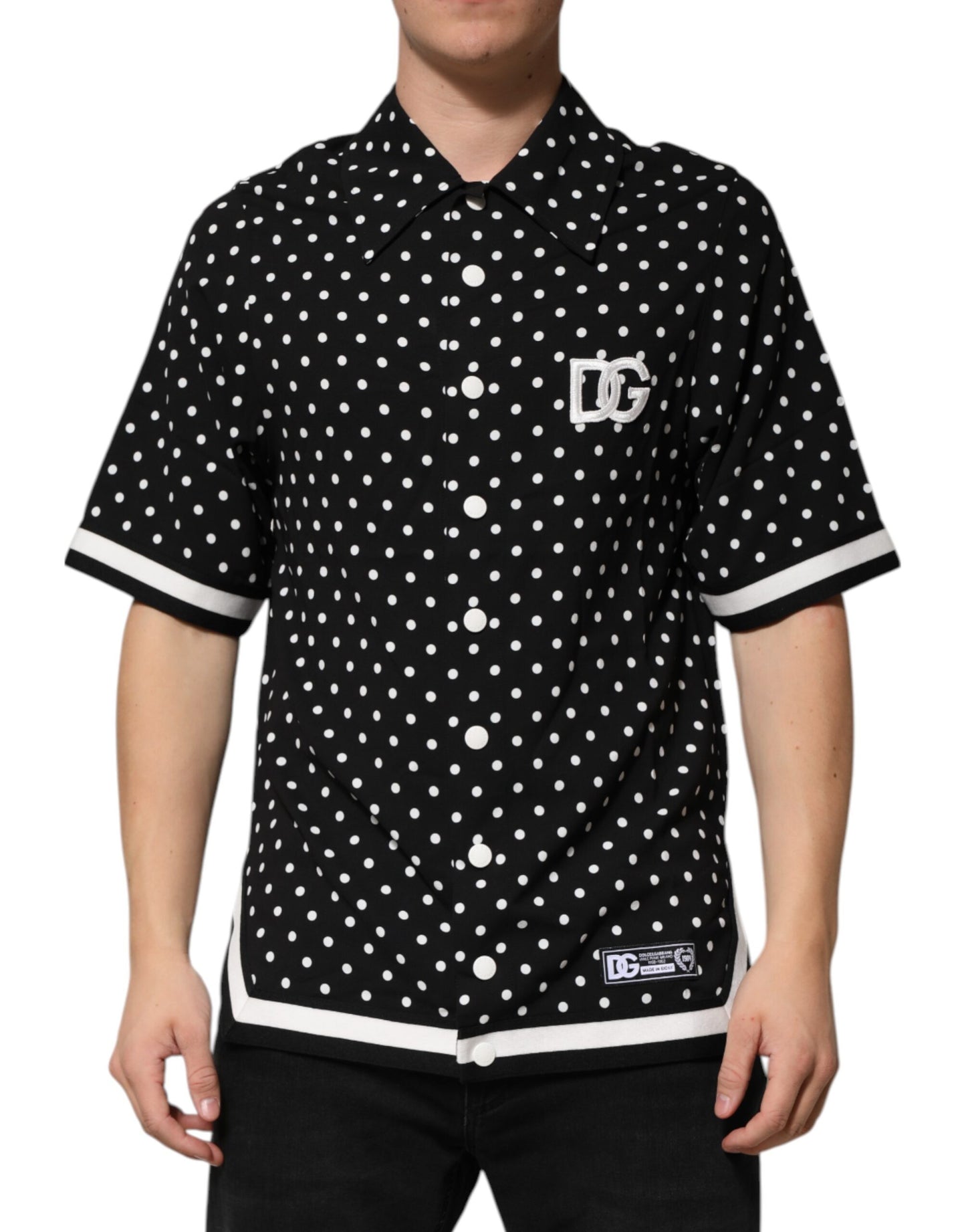 Dolce & Gabbana Black Polka Dot Short Sleeves Collared Polo T-shirt