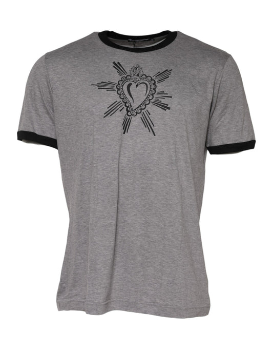 Dolce & Gabbana Gray Sacred Heart Cotton Crew Neck T-shirt