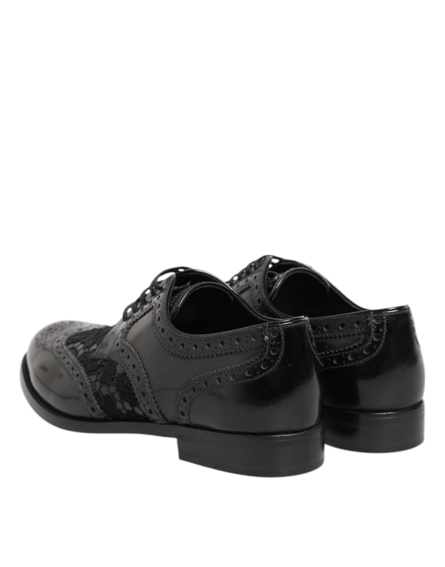 Dolce & Gabbana Black Leather Floral Lace Dress Formal Shoes