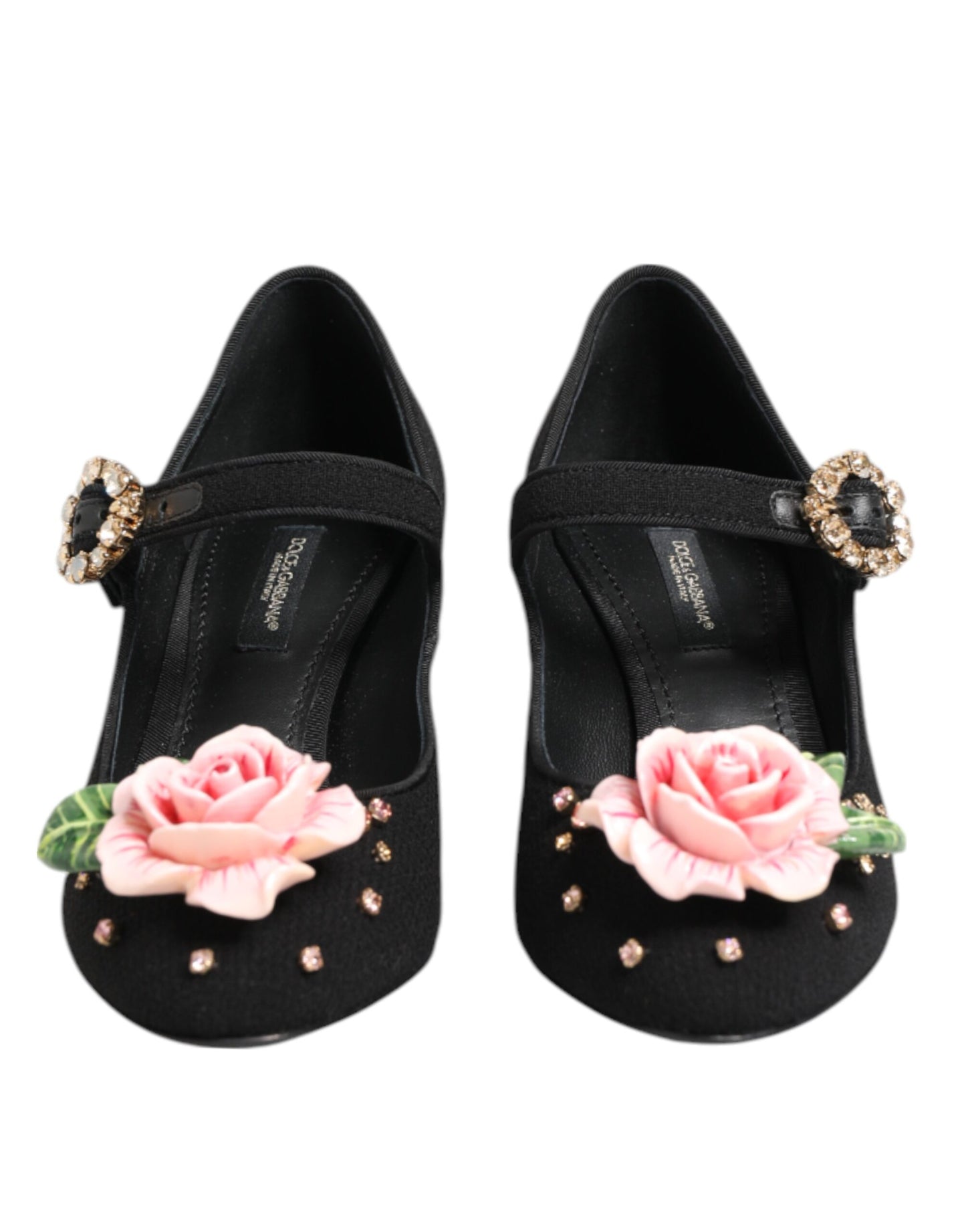 Dolce & Gabbana Black Flower Crystal Embellished Mary Jane Shoes