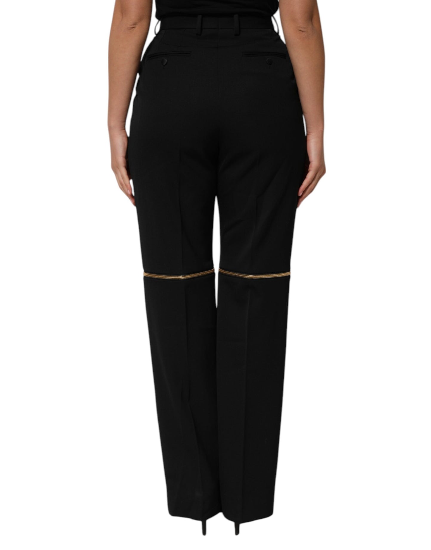 Dolce & Gabbana Black Zip Detailed Wool Straight Leg Pants