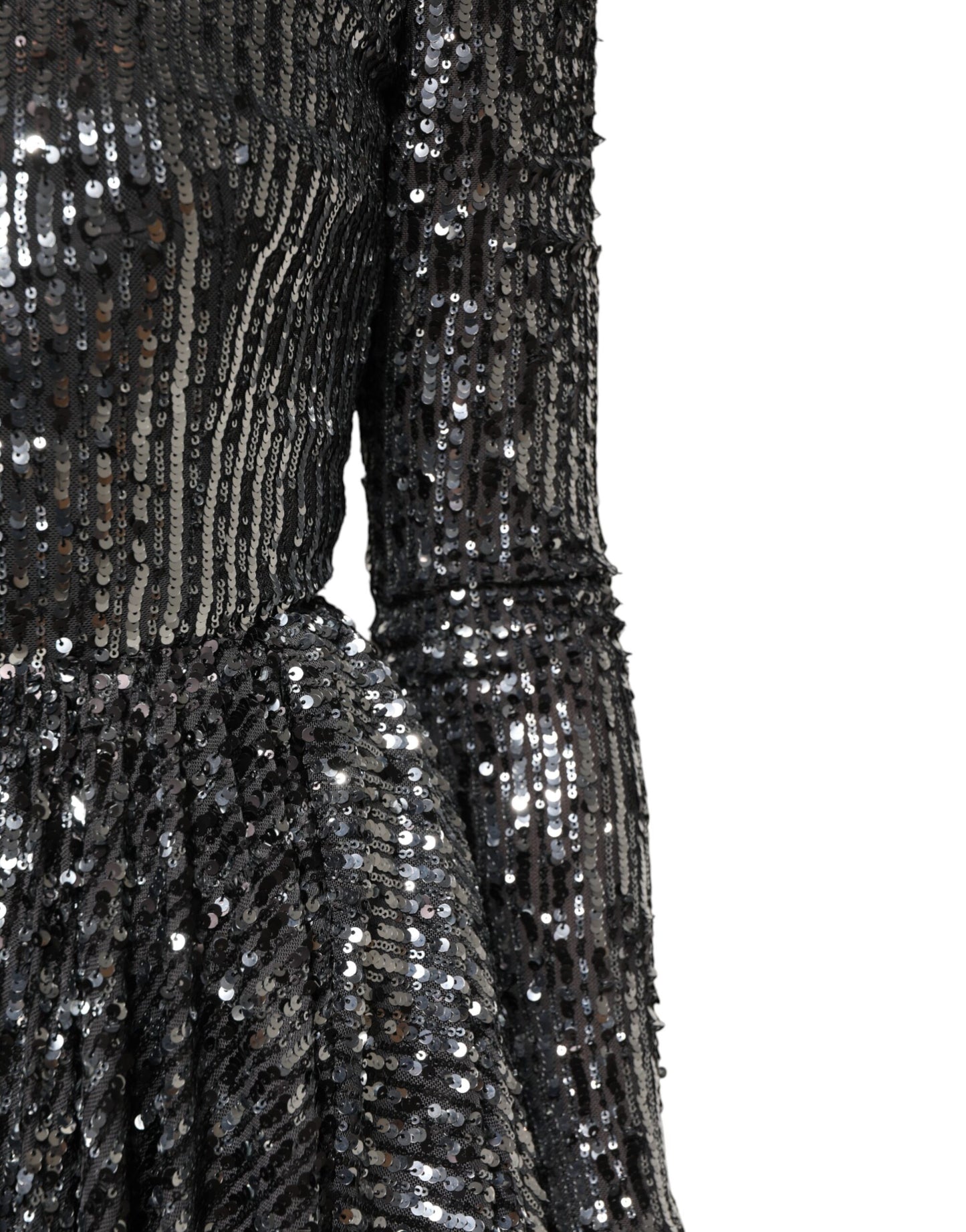 Dolce & Gabbana Black Sequined Long Sleeves Midi A-line  Dress