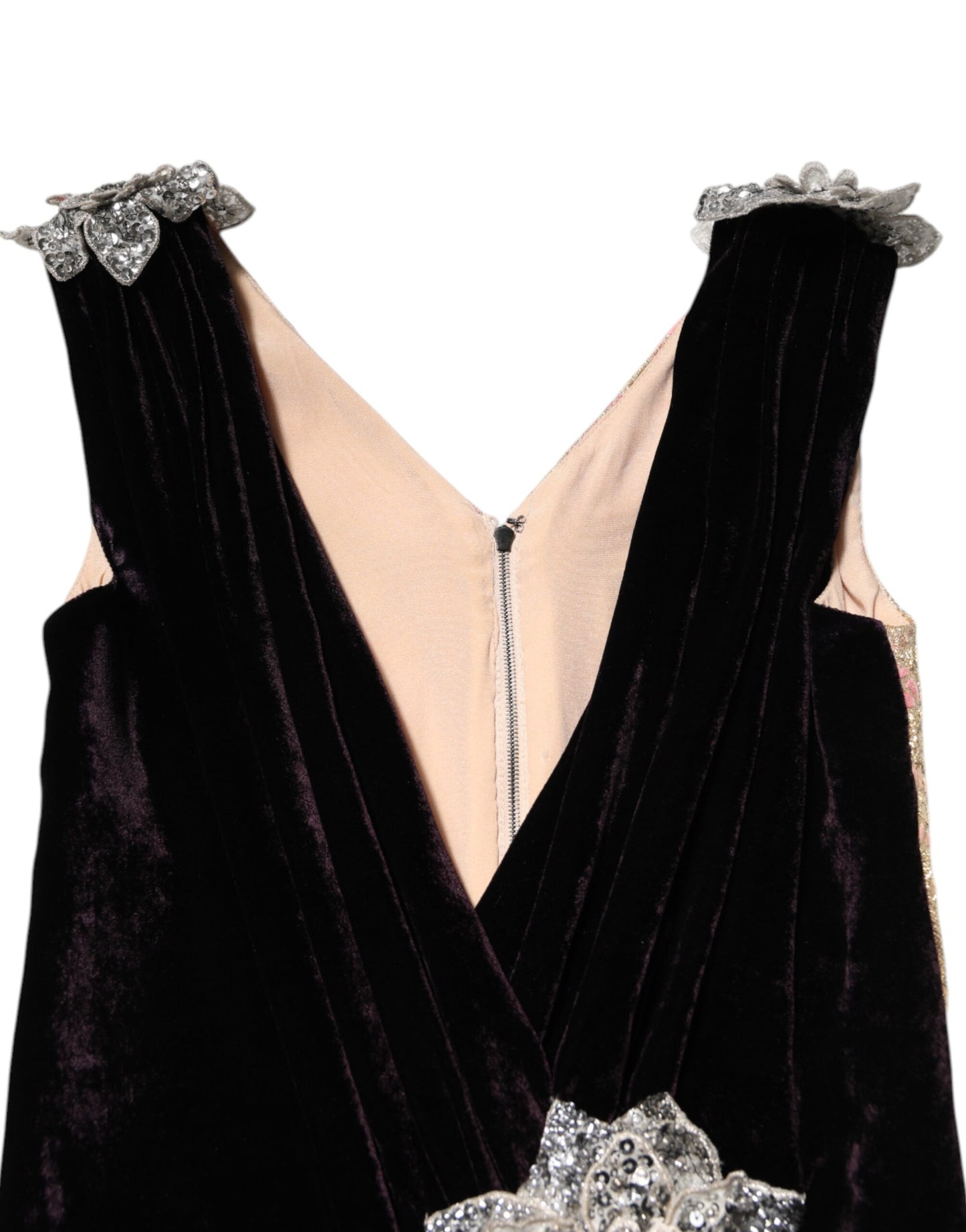 Dolce & Gabbana Black Velvet Flower Embellishment Aline Dress