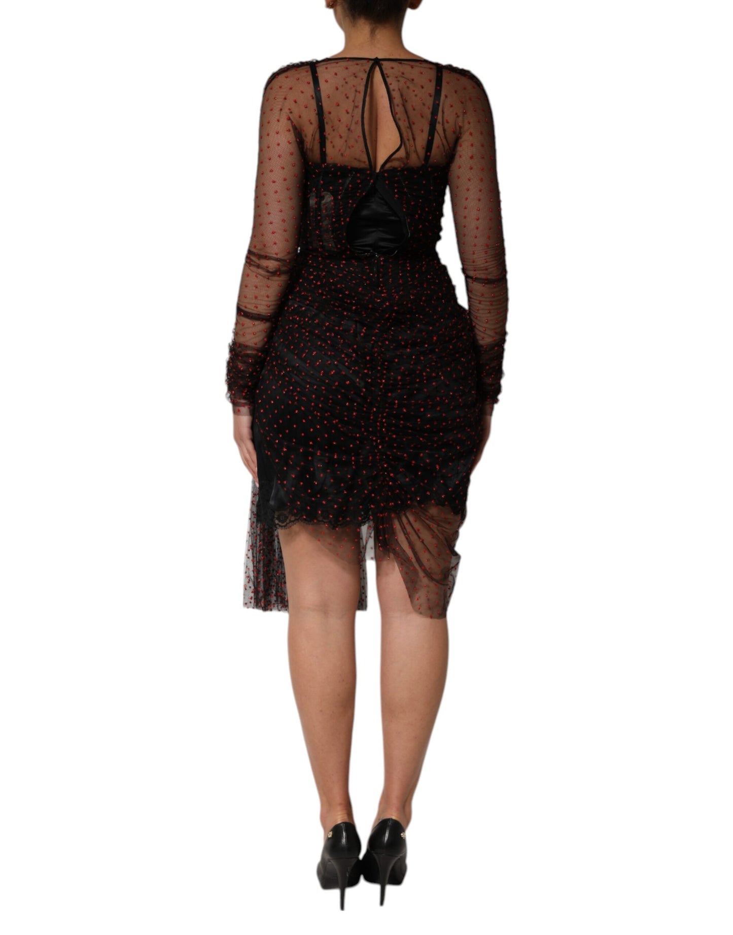 Dolce & Gabbana Black Lace Trim Long Sleeve Sheath Mini Dress