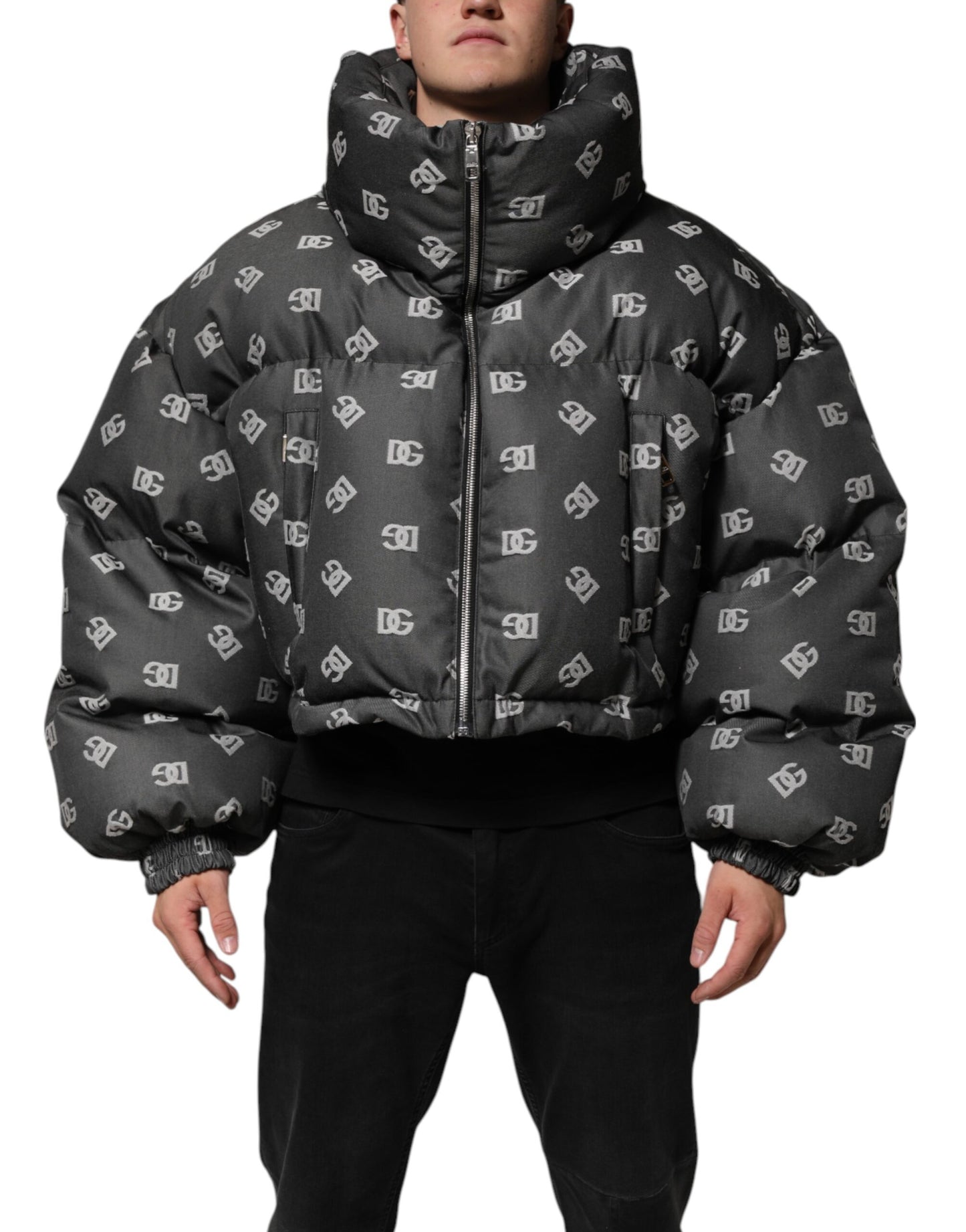 Dolce & Gabbana Black DG Monogram Full Zip Puffer Men Jacket