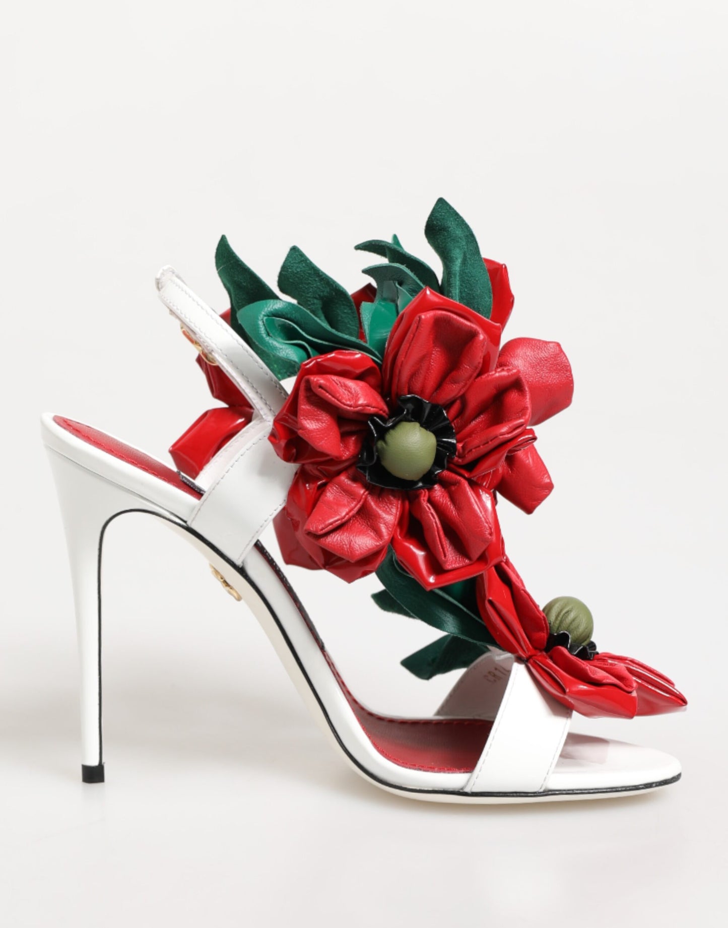 Dolce & Gabbana White Red Floral Detailing Sandals Shoes