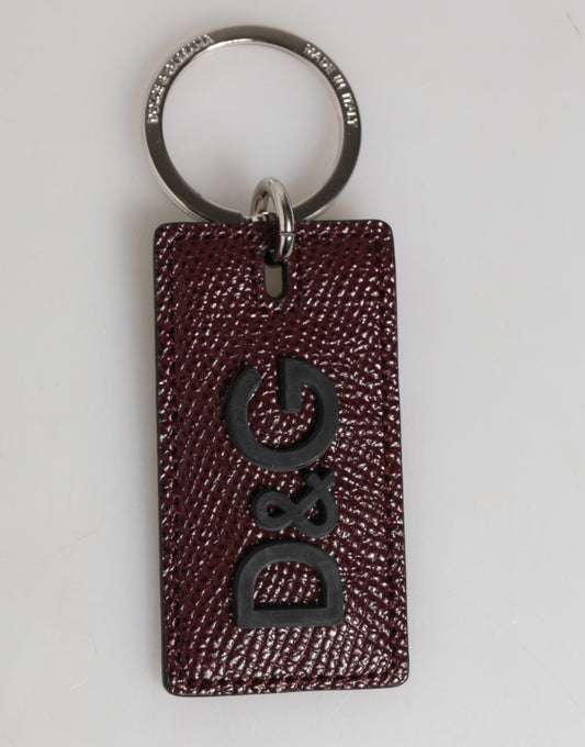 Dolce & Gabbana Dark Brown Leather Logo Metal Ring Men Keychain Keyring