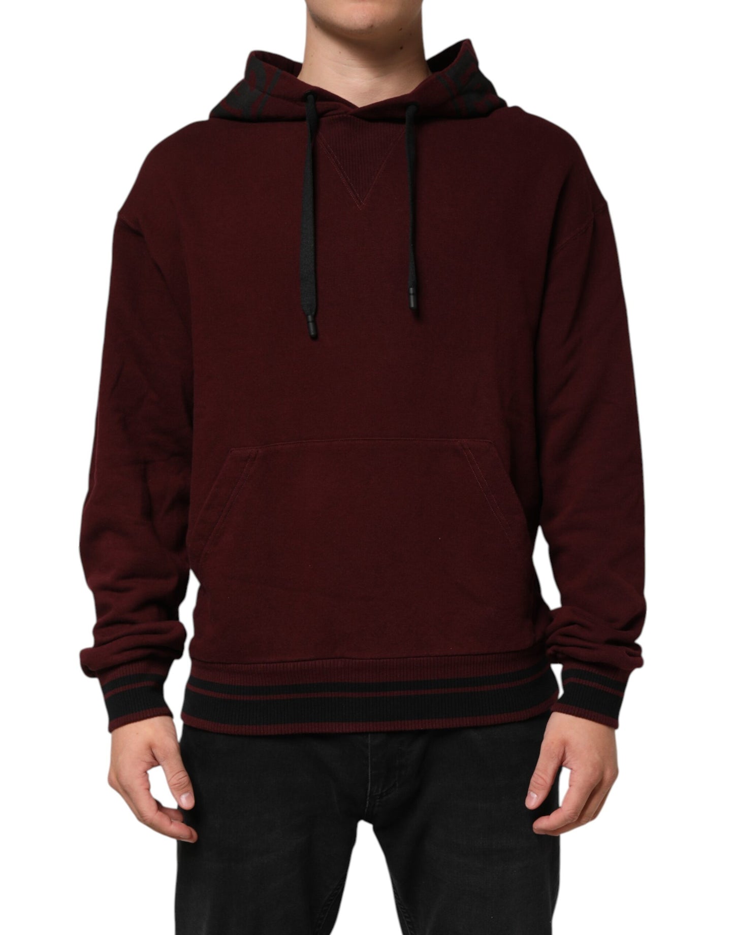Dolce & Gabbana Burgundy Cotton Plaid Lined Men Hoodie Sweater