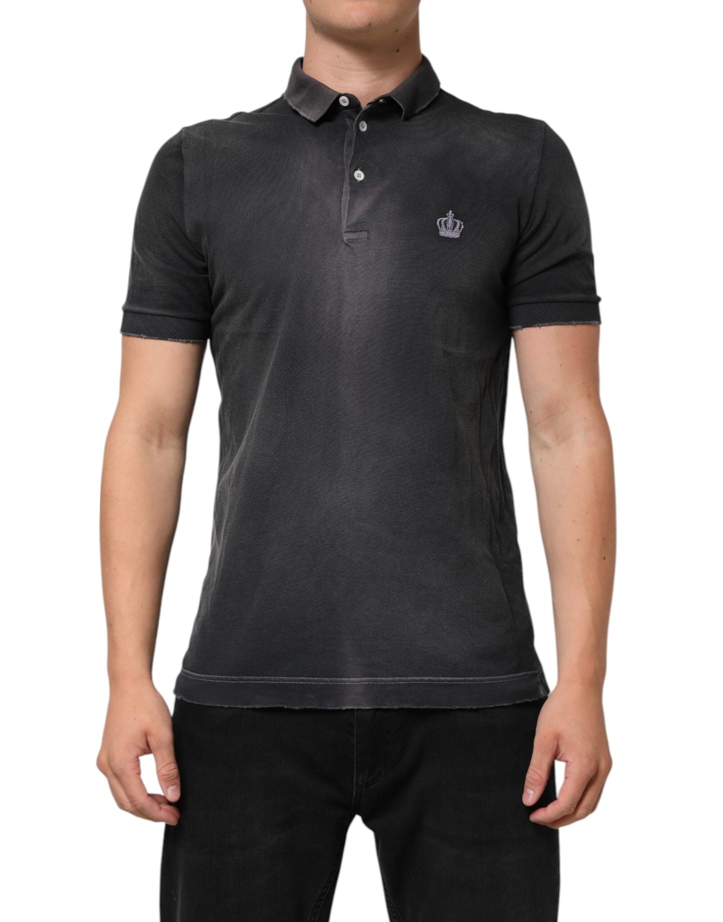 Dolce & Gabbana Gray Cotton Crown Collared Men Polo T-shirt