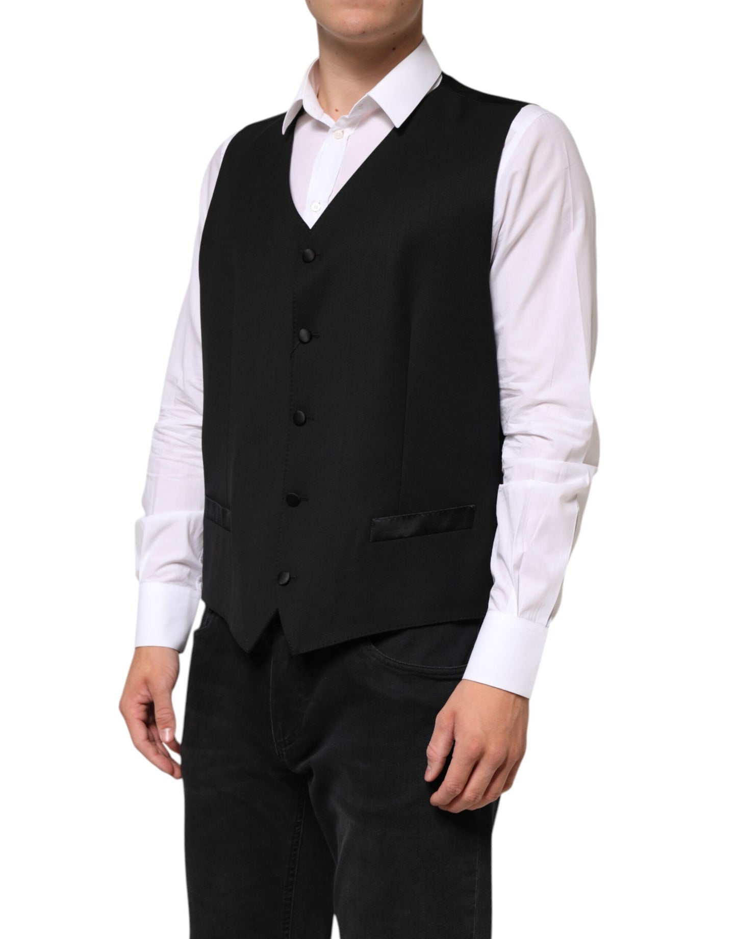 Dolce & Gabbana Black Wool Dress Formal Men Waistcoat Vest