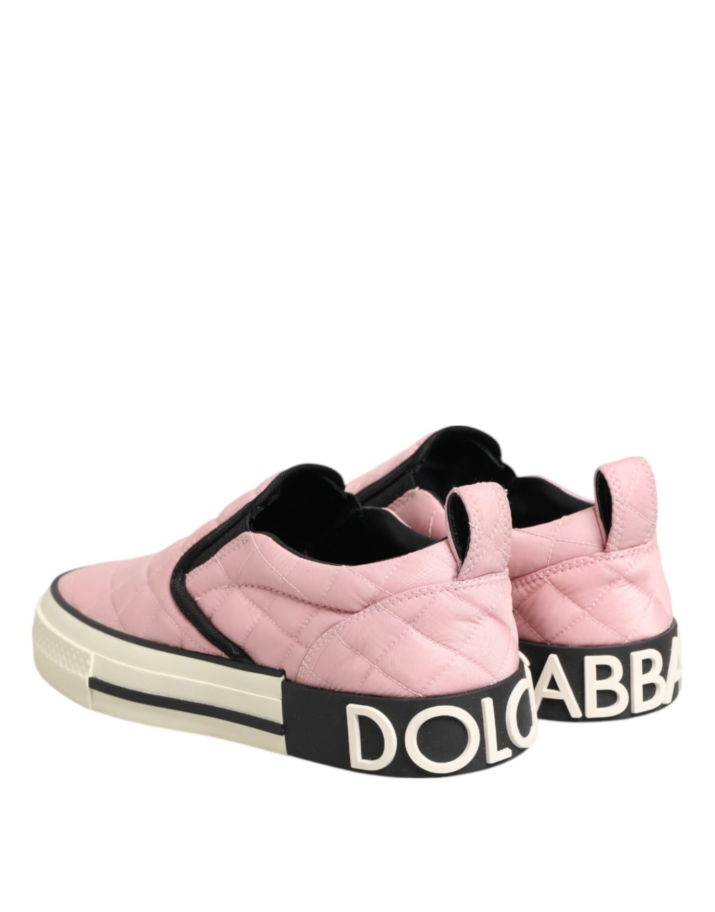Dolce & Gabbana Pink Quilted Nylon Slip-On Sneaker Shoes