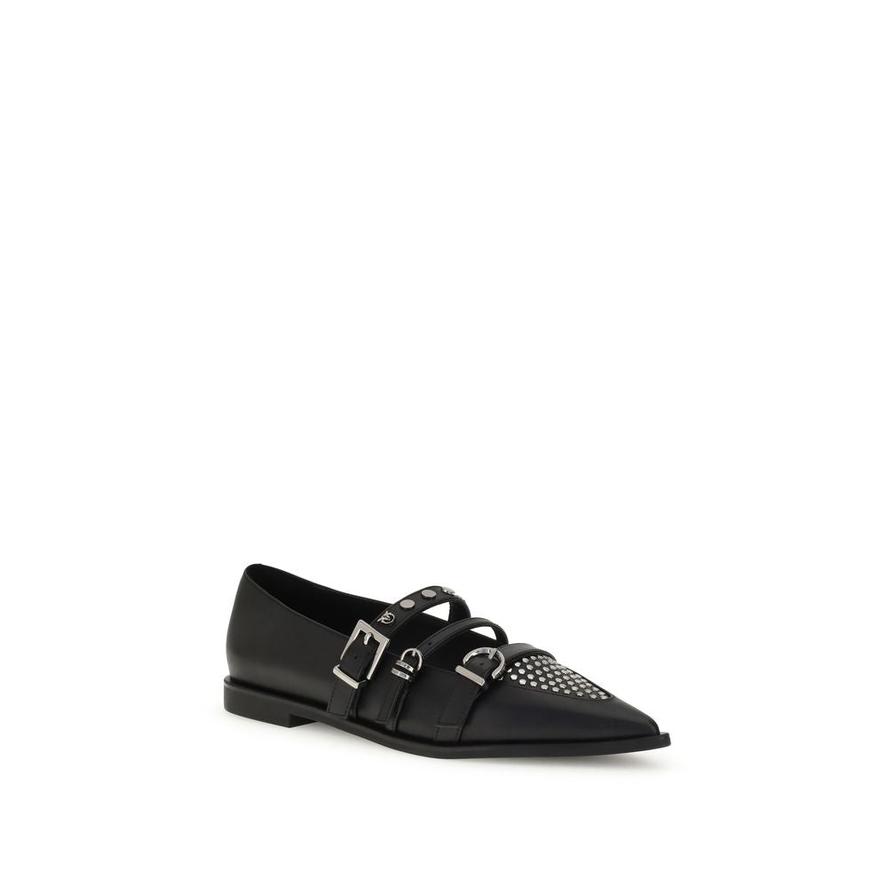 PINKO Black Calf Leather Bos Taurus Ballet Flats