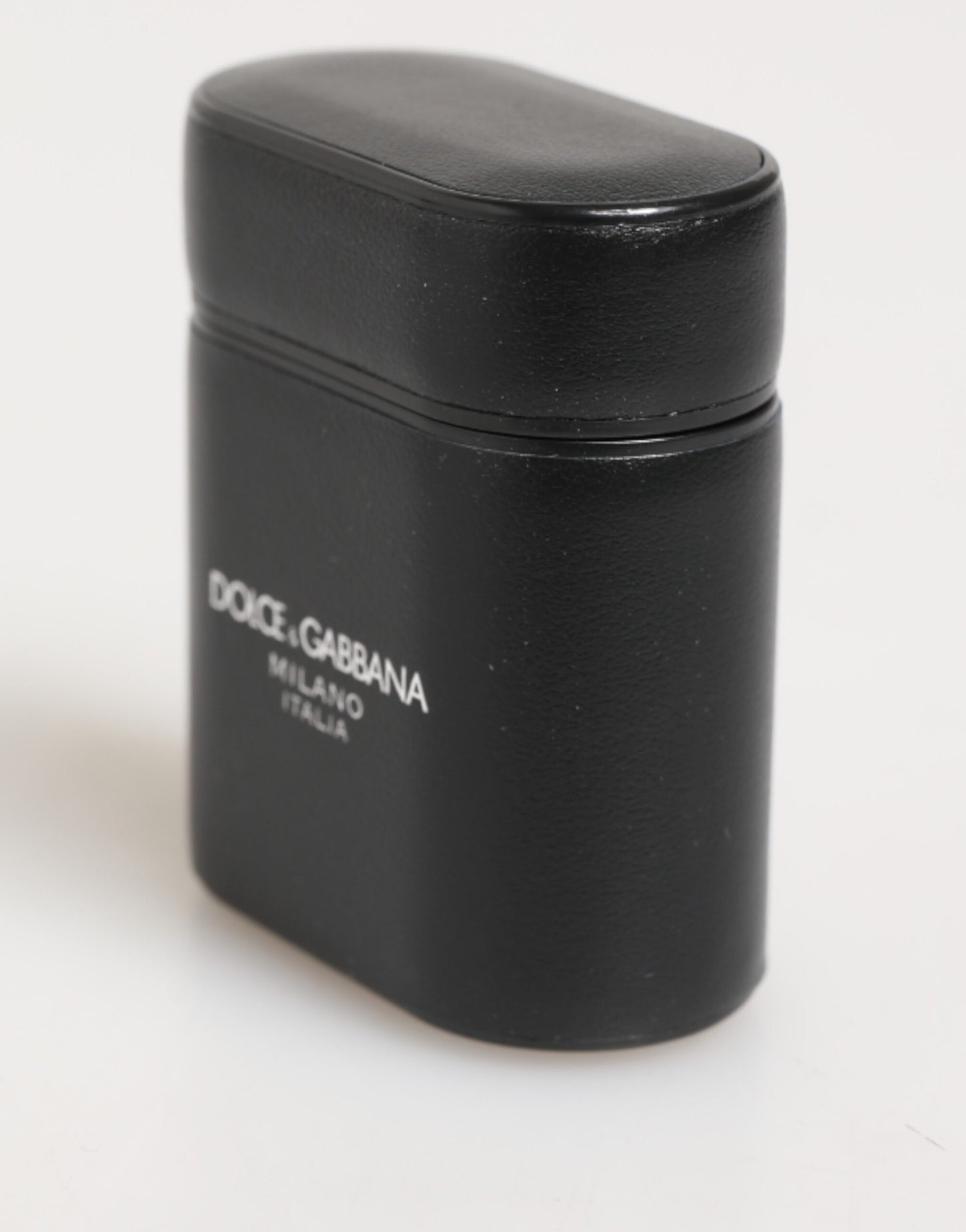 Dolce & Gabbana Black Calfskin Leather Logo Print Flip Holder Airpods Case