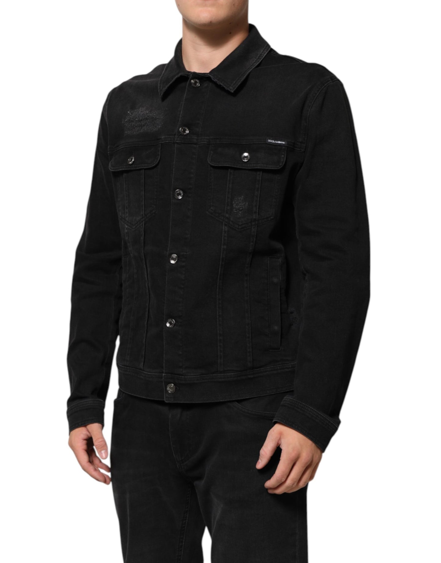 Dolce & Gabbana Black Cotton Denim Stretch Button Up Jacket