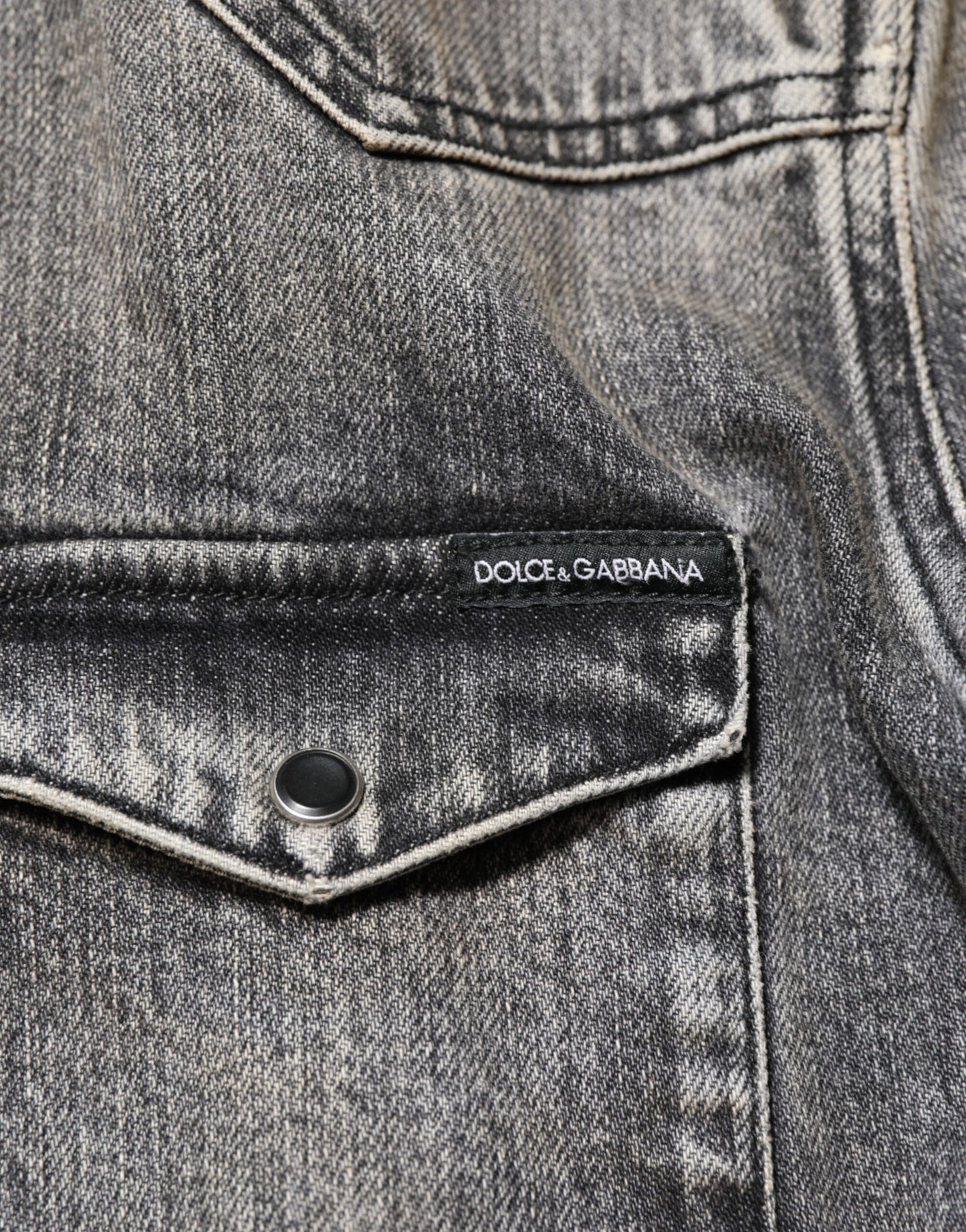 Dolce & Gabbana Black Washed Cotton Snap Long Sleeve Casual Shirt