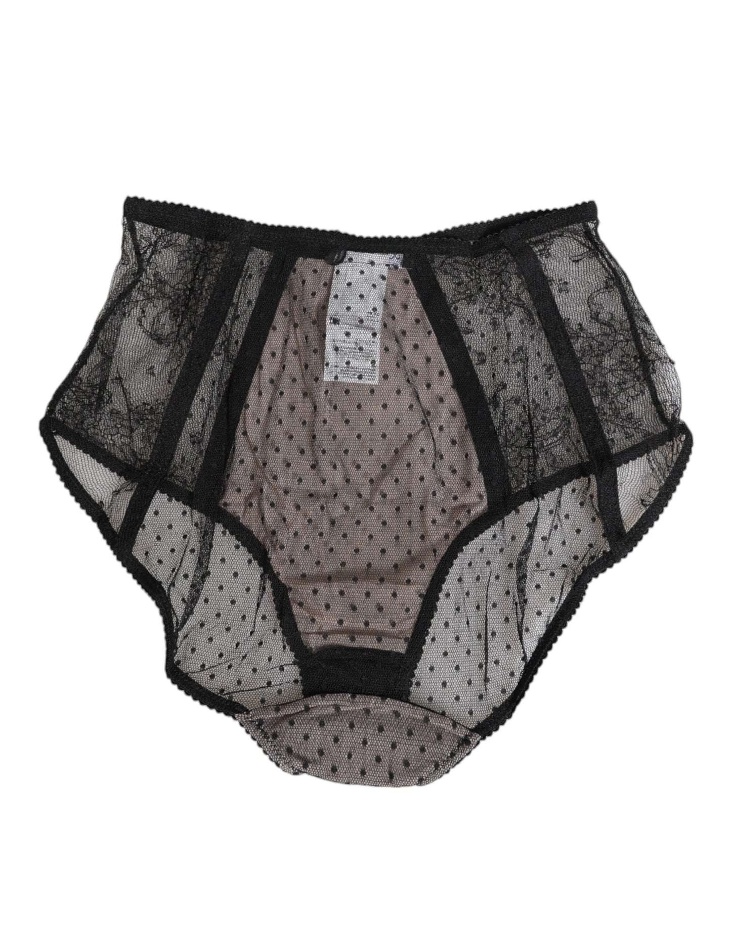 Dolce & Gabbana Black Sheer Polka Dot Lace High Waist Underwear