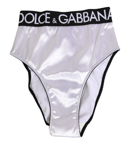 Dolce & Gabbana White Satin High-Waist Black Logo Women Underwear