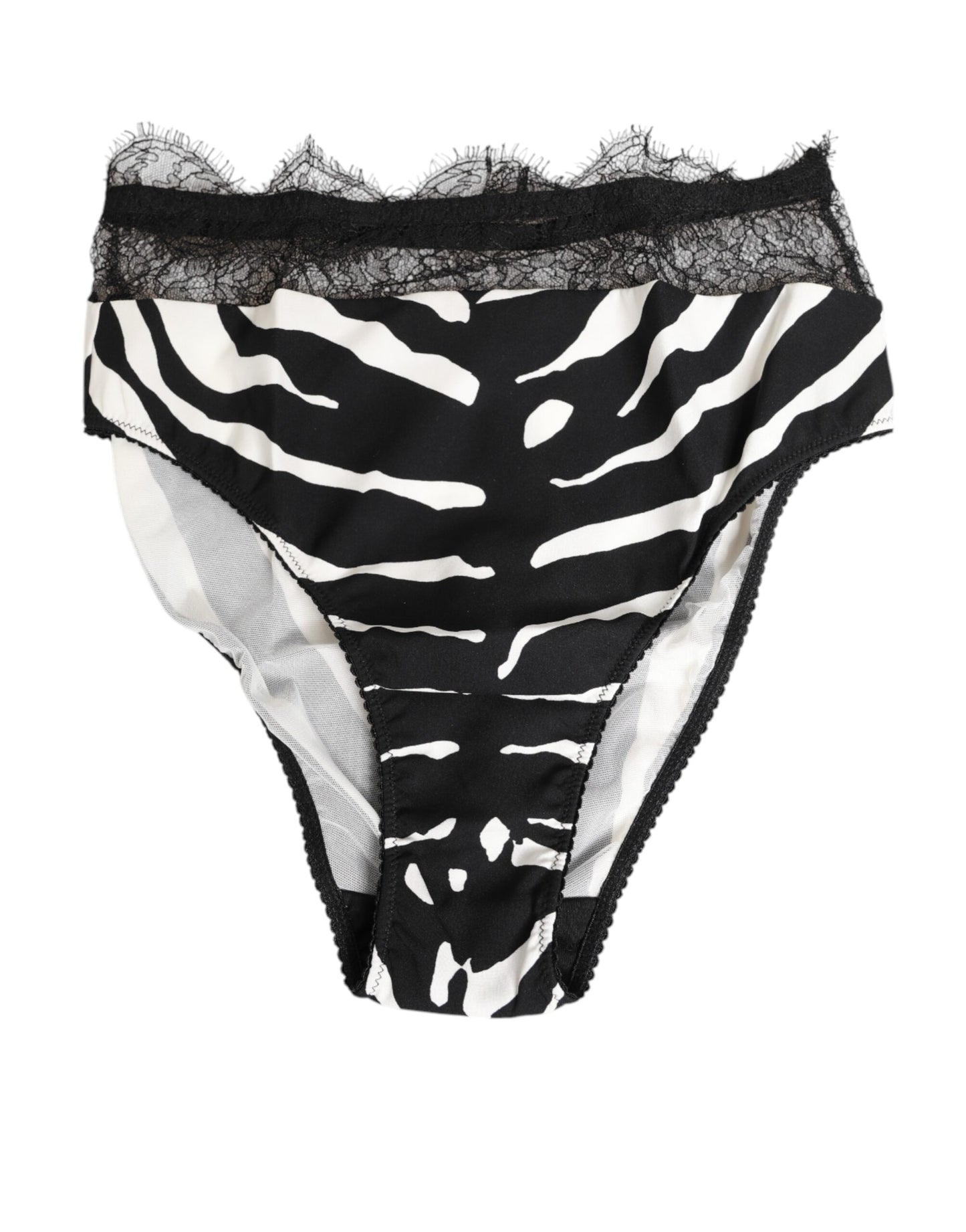 Dolce & Gabbana Black White Zebra Print Lace Trim High Underwear