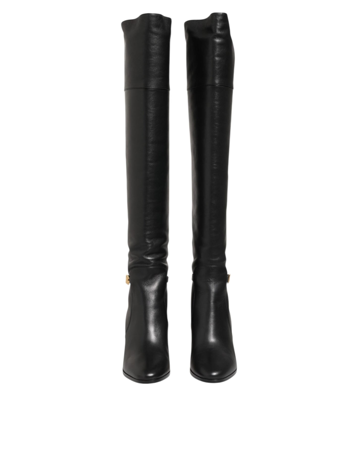 Dolce & Gabbana Black Leather Over-The-Knee DG Boots  Shoes