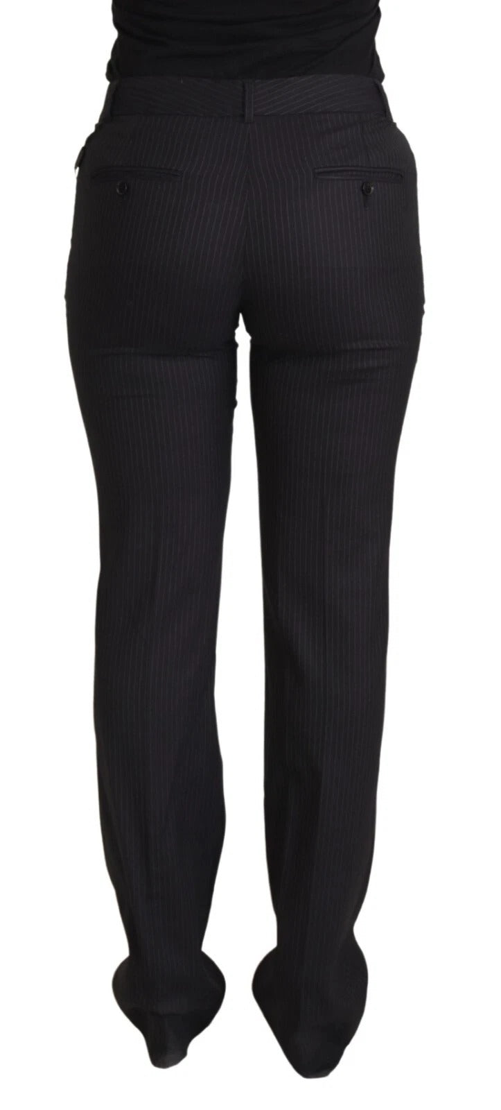 Dolce & Gabbana Black Stripes Mid Waist Trouser Pants
