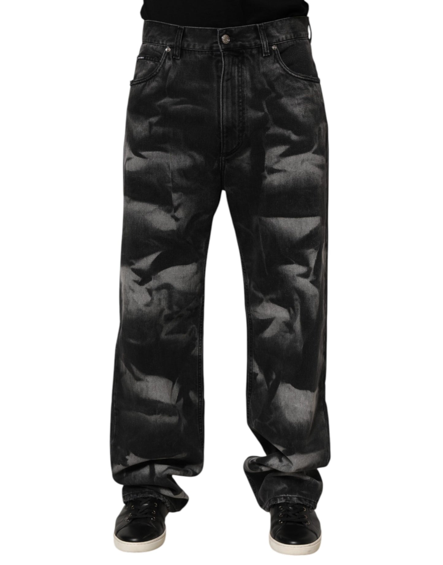 Dolce & Gabbana Black Marbled Effect Straight Men Denim Jeans