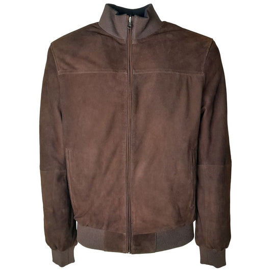 Emilio Romanelli Brown Calfskin Men Bomber Jacket