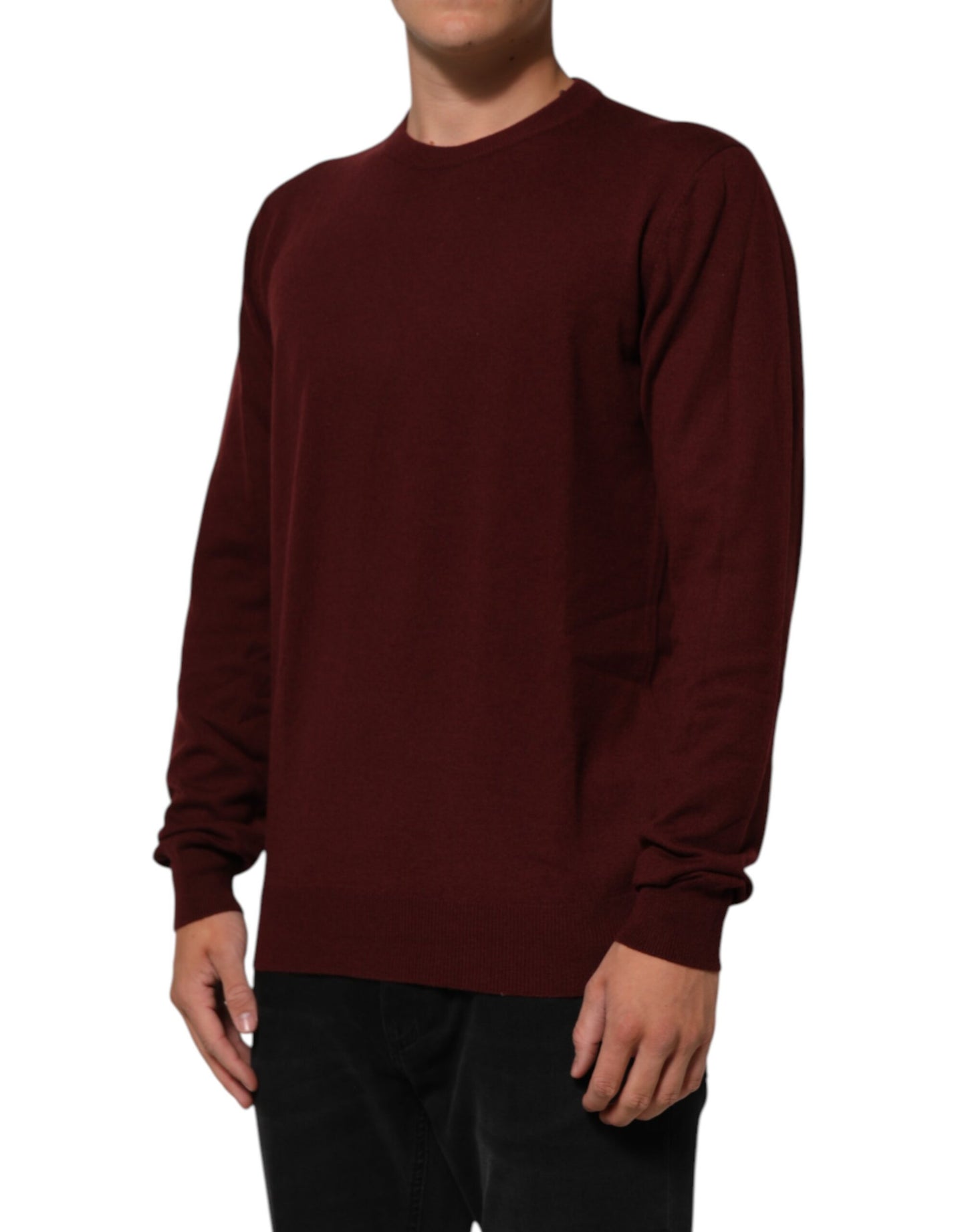 Dolce & Gabbana Maroon Cashmere Crew Neck Pullover Sweater