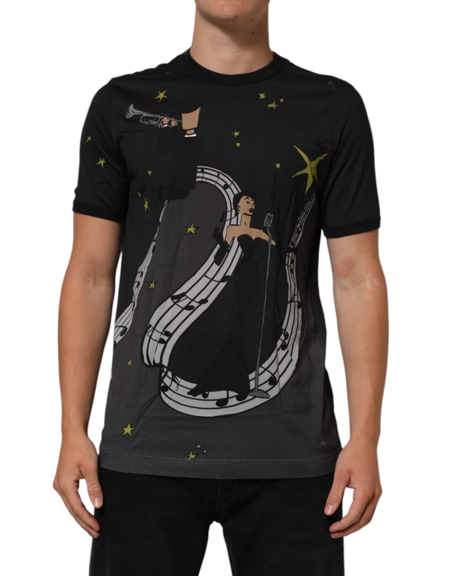 Dolce & Gabbana Black Musical Print Cotton Crew Neck T-shirt