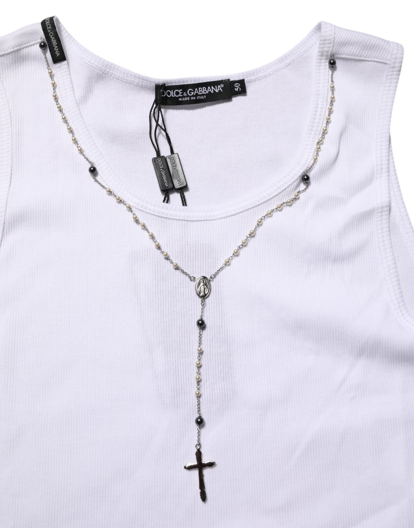 Dolce & Gabbana White Cotton Chain Necklace Tank Top T-shirt