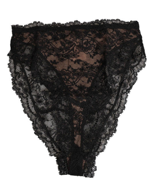 Dolce & Gabbana Black Floral Lace Mesh High Brief Panty  Underwear