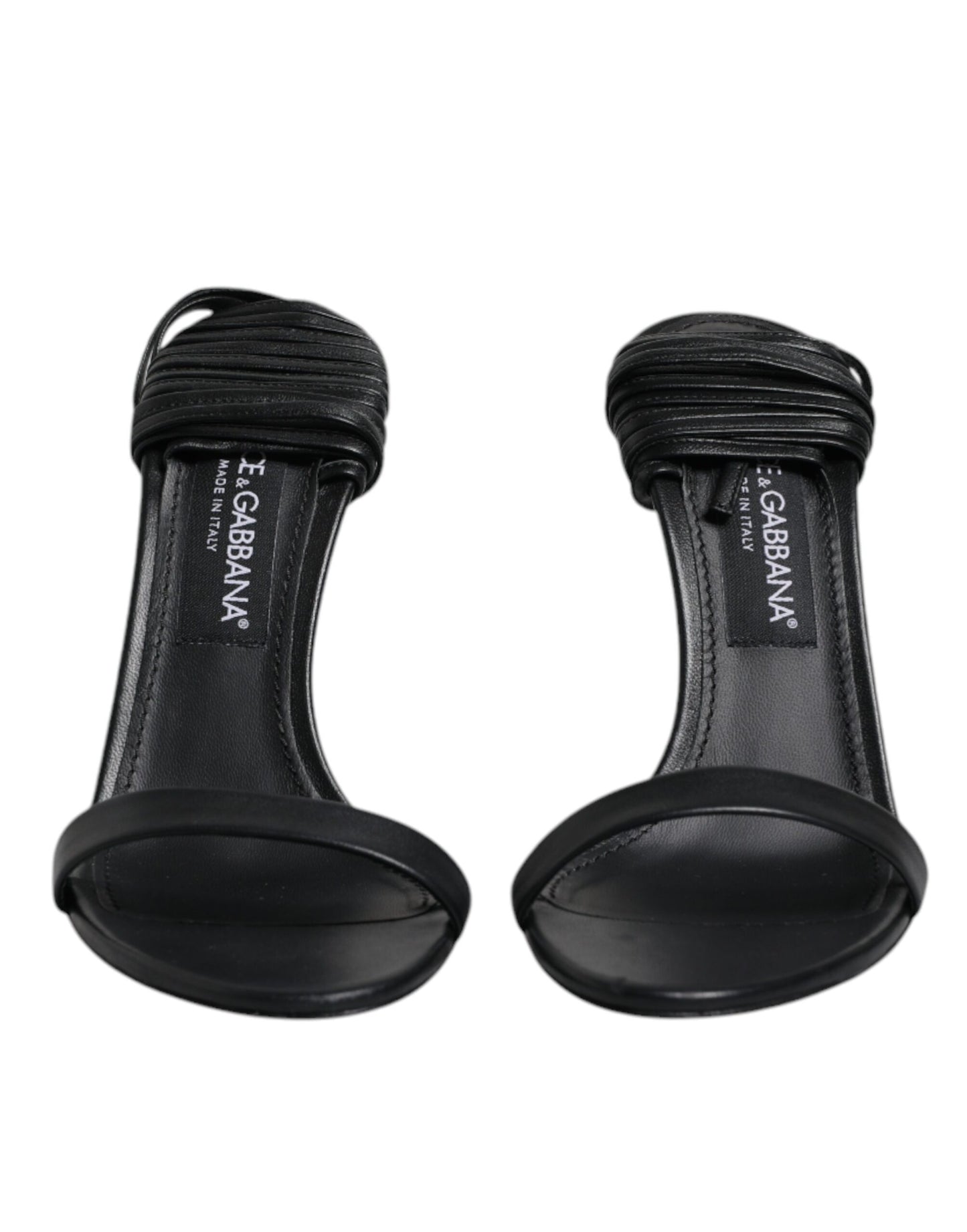 Dolce & Gabbana Black Leather Stiletto Heels Sandals Shoes