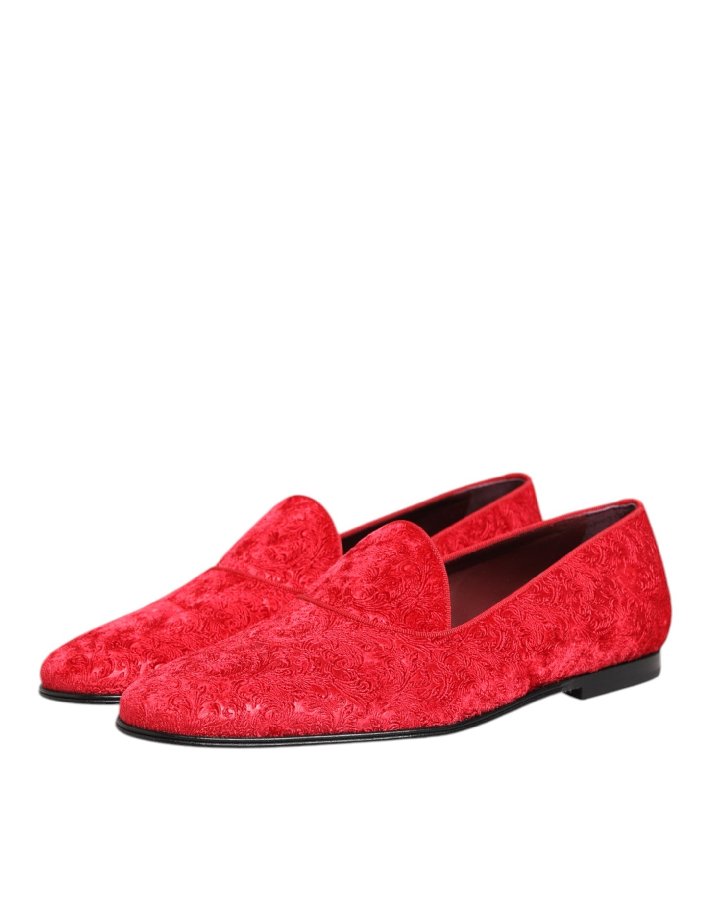 Dolce & Gabbana Red Jacquard Loafers Formal Men Dress Shoes