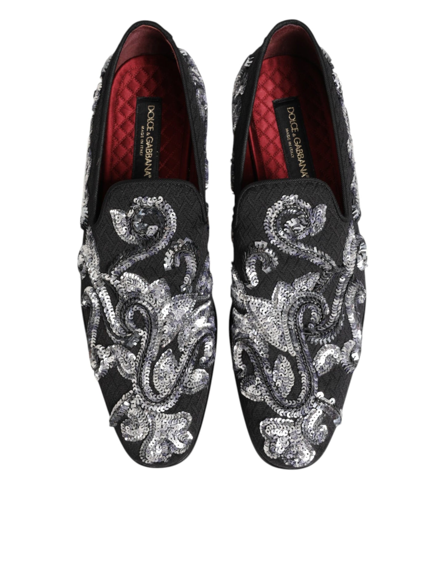 Dolce & Gabbana Black Silver Sequined Loafers Men Dress Shoes