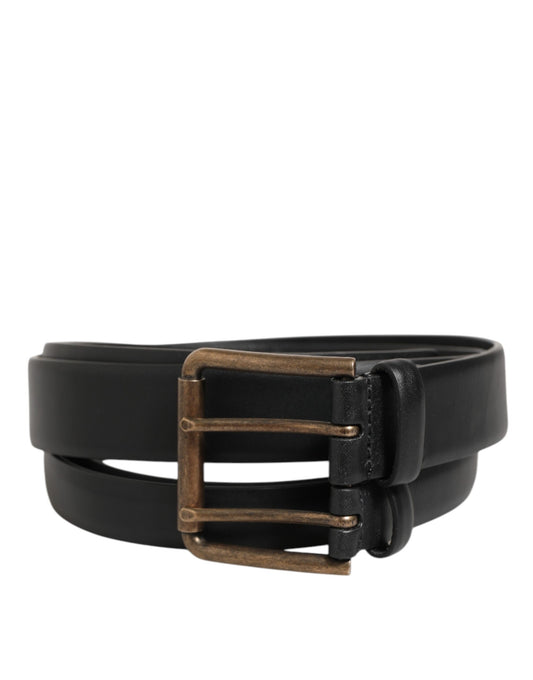 Dolce & Gabbana Black Double Strap Leather Brass Buckle Belt